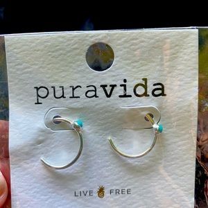 Pura Vida Small Silver & Turquoise Hoop Earrings